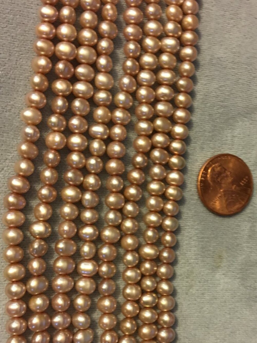 TWO 16" Strands 5mm x 4mm Pinkish-Beige FRESHWATER PEARLS - Potato Pearls